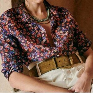 Sézane Pierro Floral Blouse Fleurs Violettes Button Down Shirt Top 36